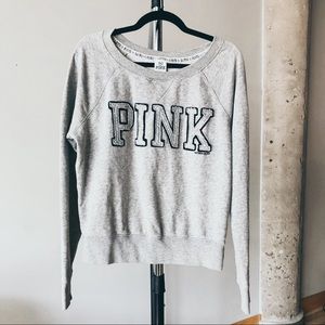 VS PINK Crew Neck Pullover, Size Lg, Grey, Black